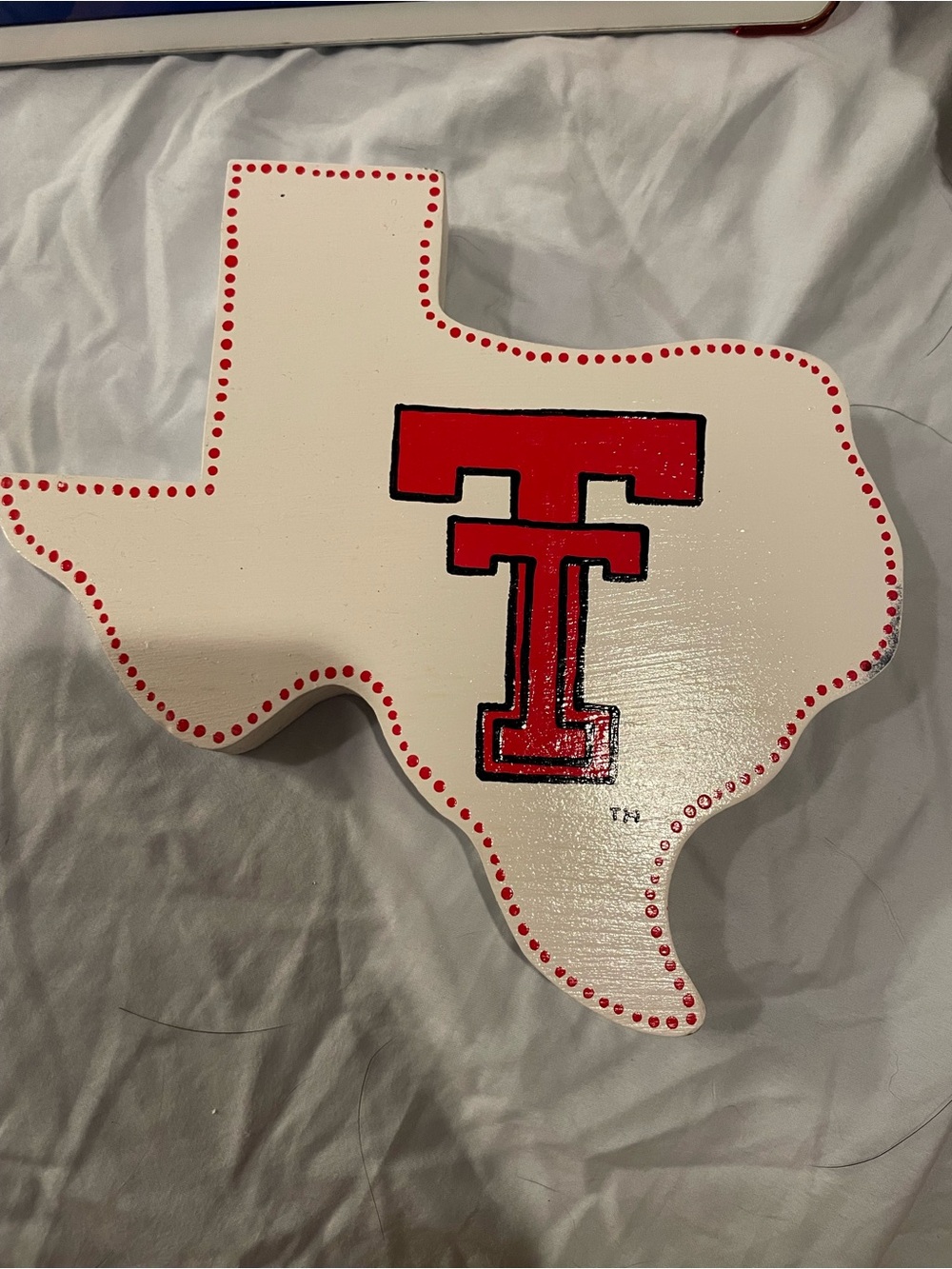 White Texas-Shaped Wall Decor with Red Accent Double T - Texas Tech